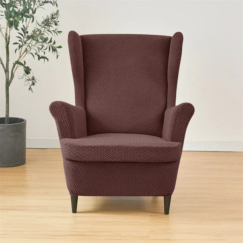 Classic Solid Color Jacquard Wingback Chair Covers Soft Wing Armchair Cover with Seat Cushion Cover Sofa Slipcovers Home Decor