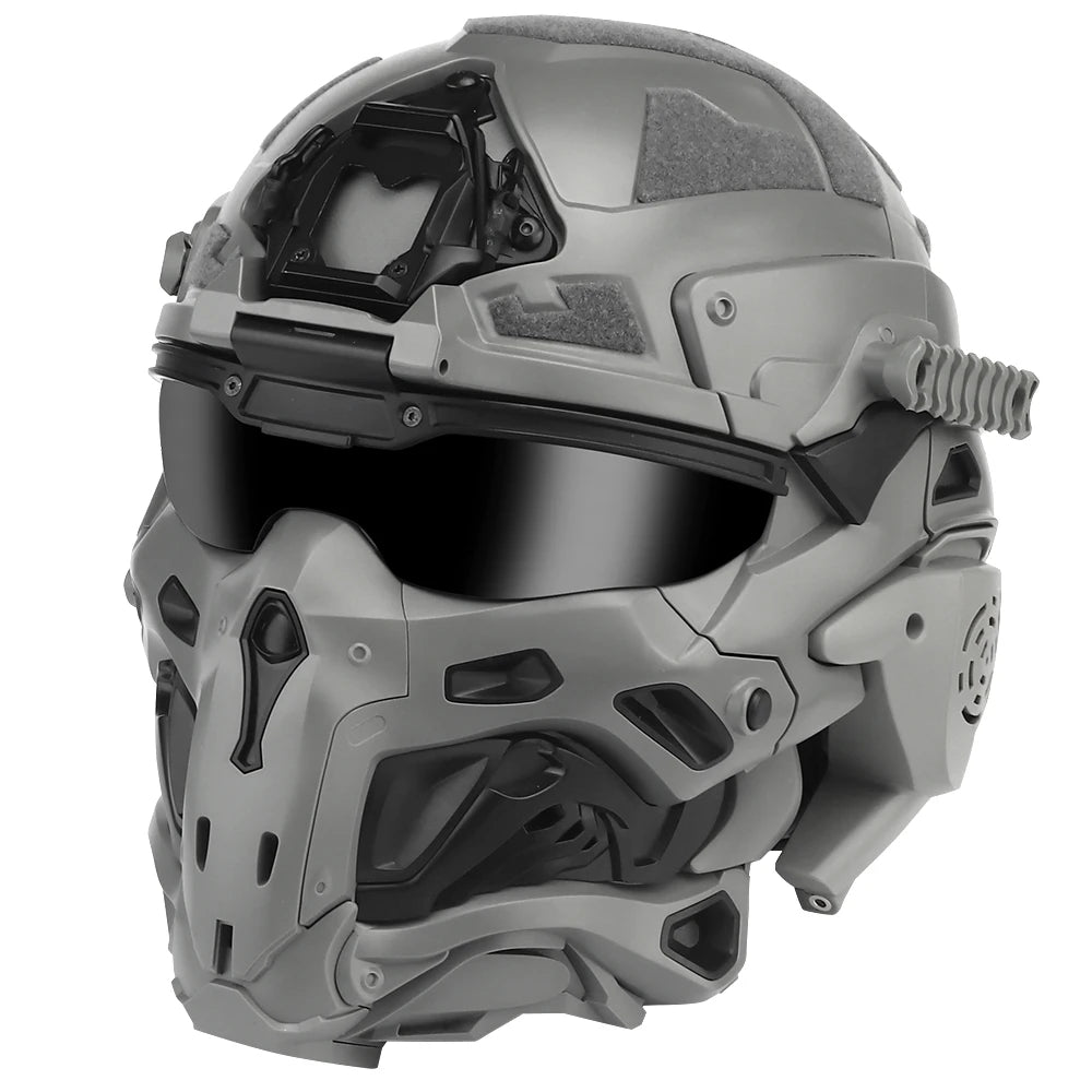 Assault I Airsoft Helmet Full Face, Tactical Helmet with HD Headset Anti-Fog Fan 2 Pairs Lens Flip Mask for Outdoor CS