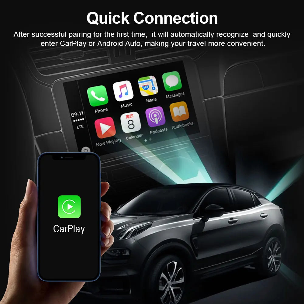 TIMEKNOW NEW Wireless CarPlay Android Auto Adapter Wired to Wireless 2 in 1 Mini Car Ai Box for Audi Toyota VW Peugeot