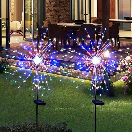 2Pcs Solar LED Firework Fairy Light Outdoor Garden Decoration Lawn Pathway Light For Patio Yard Party Christmas Wedding