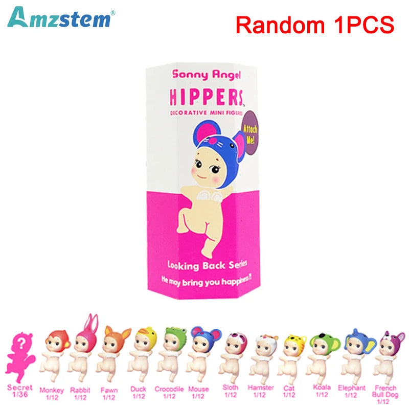 12-1Pcs Animal Sonny Angel Blind Box 20th Anniversary Hippers Looking Back Series Mini Model Doll Kids Christmas Birthday Gifts
