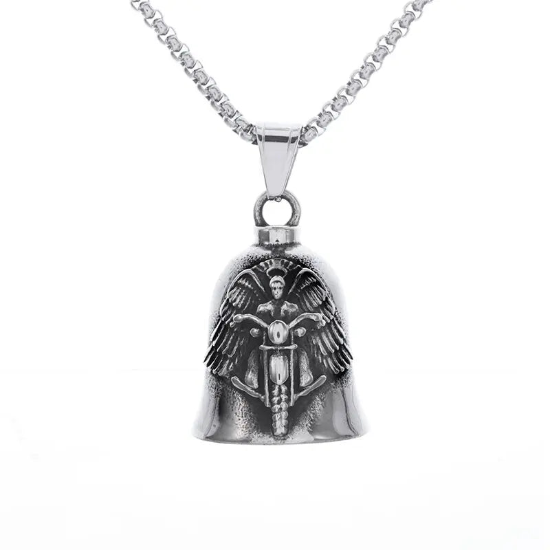 Biker Motorcycle Bell Necklace Charm Men\\\\'s Trend Jewelry Lucky Bell Pendant with Stainless Steel Chain