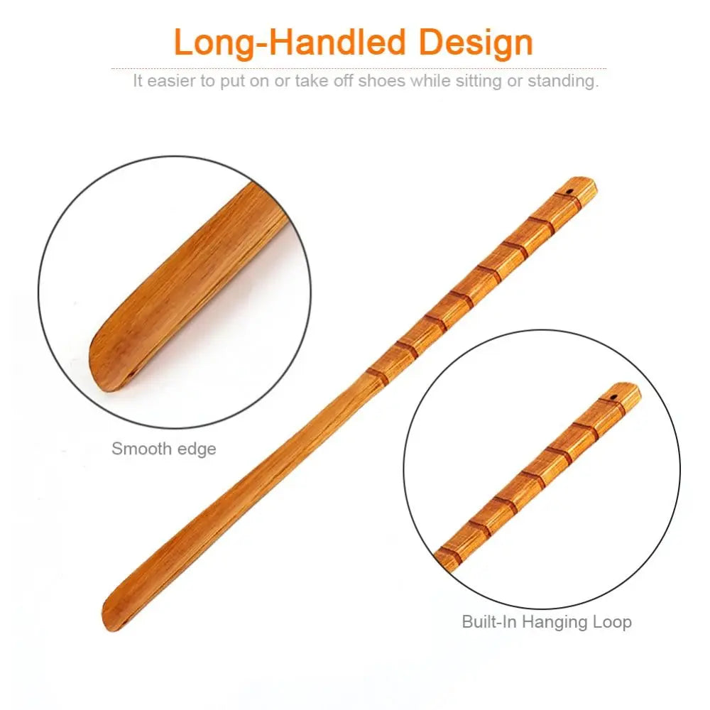 Portable Wooden Shoe Horn Easy On Off Long Handle Hanging Loop Without Bending Over Shoe Horn For Seniors Pregnant Women