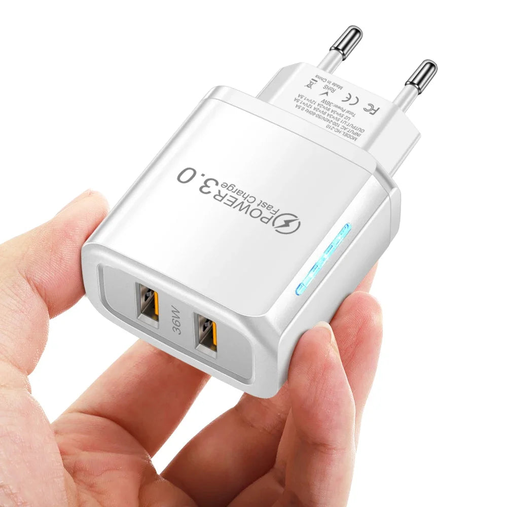 36W USB Mobile Phone Charger Quick Charge 3.0 Fast Charging Adapter For iPhone 16 15 pro Max Xiaomi 14 Samsung Huawei Chargers