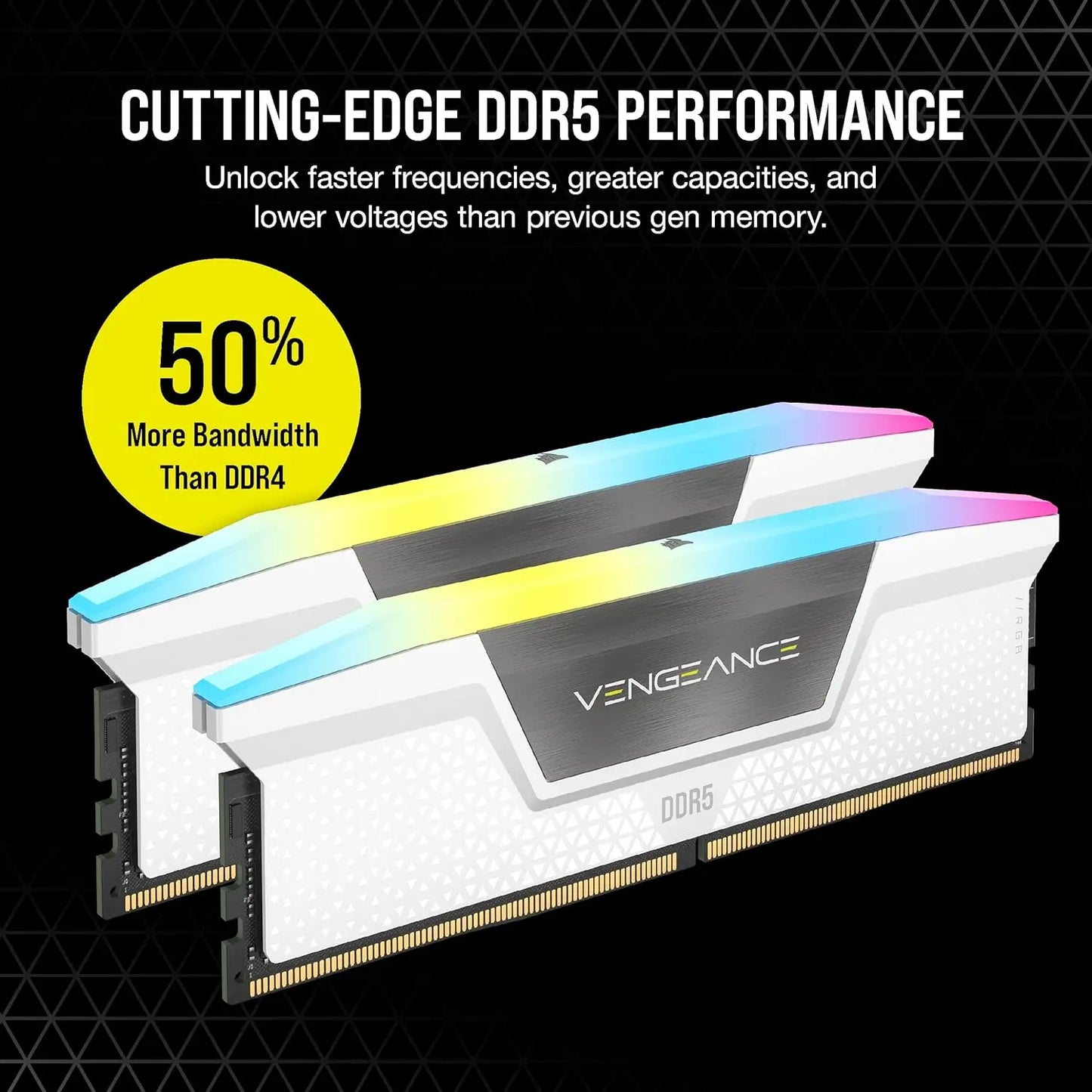 CORSAIR VENGEANCE RGB DDR5 RAM 32GB (2x16GB) 6400MHz CL36 Intel XMP ICUE Compatible Computer Memory - White