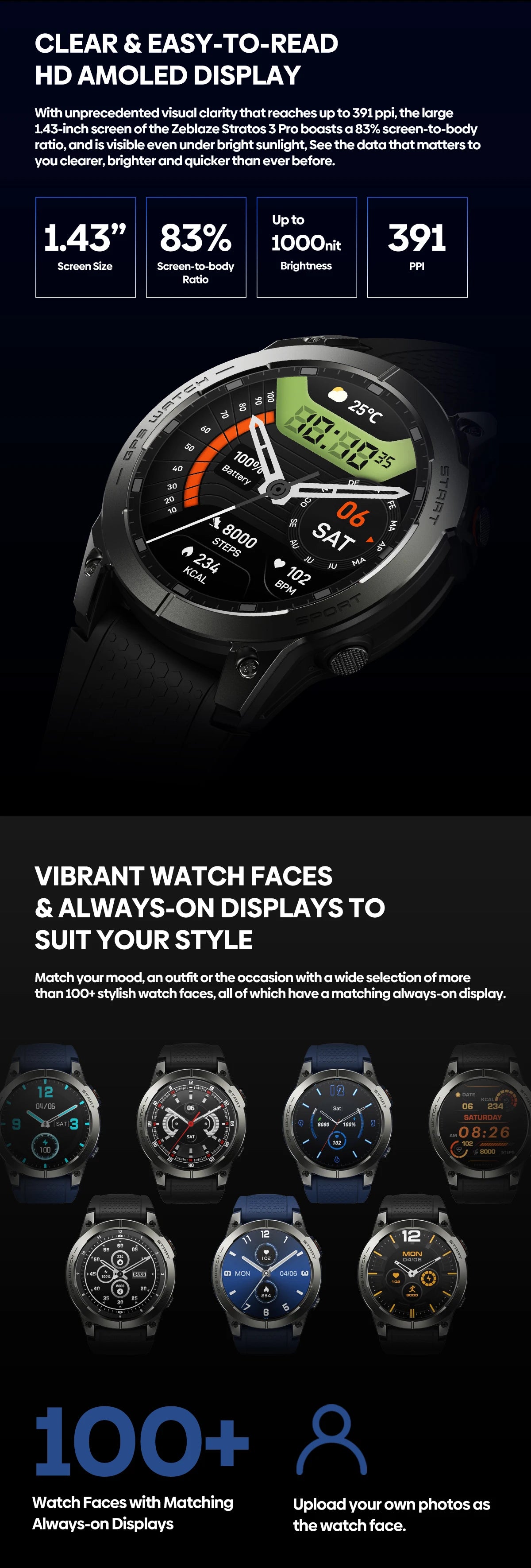 [2024 World Premiere] Zeblaze Stratos 3 Pro GPS Smart Watch Built-in GPS 1.43'' AMOLED Display Bluetooth Phone Calls For Man