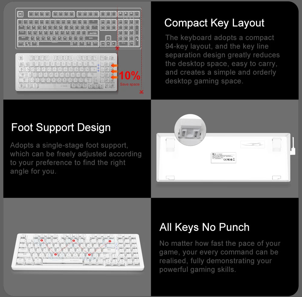 E-YOOSO Z94 USB Mechanical Gaming Keyboard Wired Monochrome Backlit 94 Key Russian Brazilian Portuguese for Compute Laptop PC