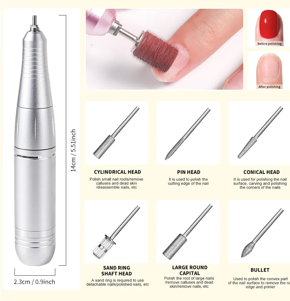 45000RPM Nail Drill Machine Kit Rechargeable Electric Portable Nail Sander File for Gel Nails Polishing For Manicure Salon Home