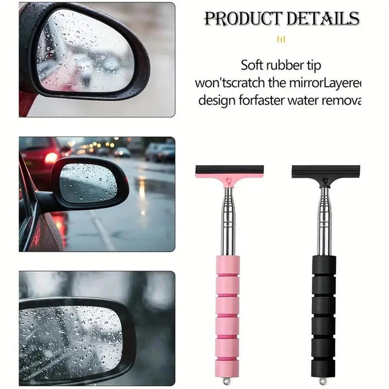 Car Rearview Mirror Wiper Telescopic Handle Car Rearview Mirror Wiper Durable Stainless Auto Glass Cleaning Tools Cleaning Brush