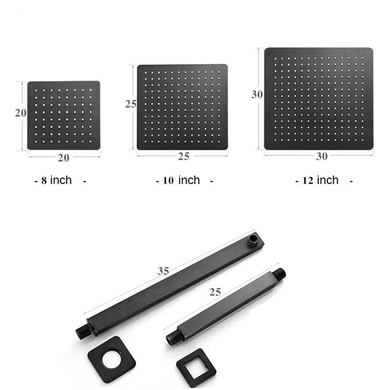 Matte Black Thermostatic Shower Faucet with Rainfall Head And Bathtub Spout Wall-Mounted Concealed Brass Shower  for Bathroom