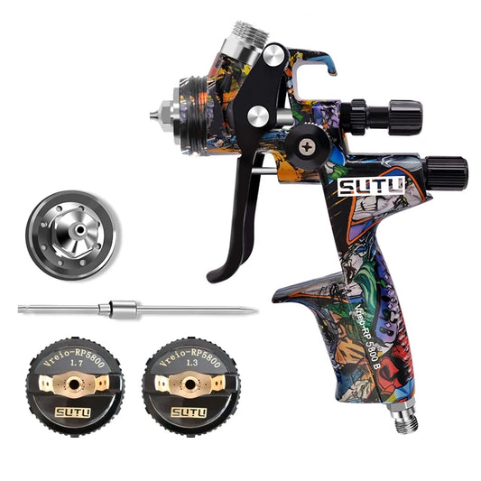 SUTU 5800 Pneumatic Spray Gun, 1.3/1.7mm Set, 600ml Pot, for Car & Furniture Painting, Uniform Atomization