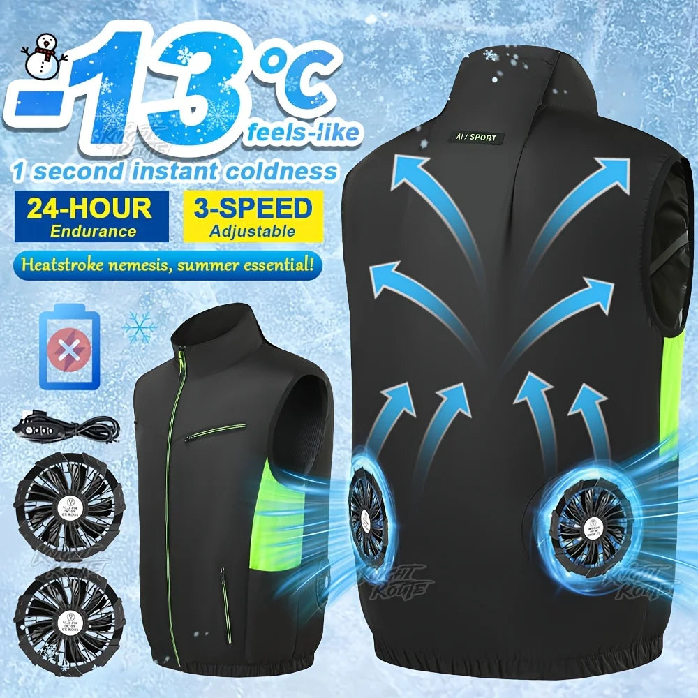 2025Summer Cool Vest,Wearable Cooling Fan, Air-conditioned Clothes Continuous cooling 13 Hours,for High Temperature Work Fishing