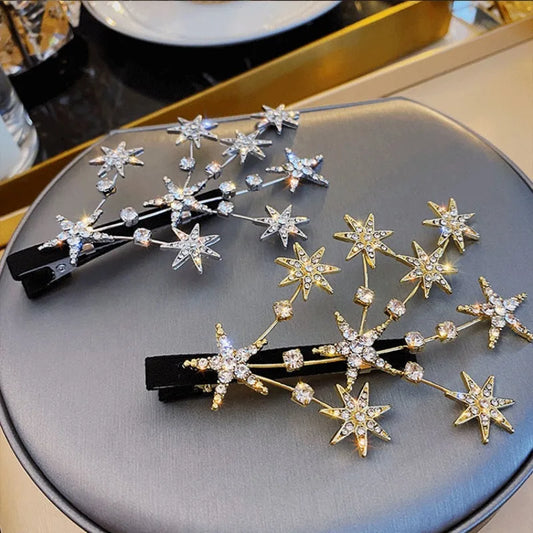 New Women Luxury Elegant Shining Full Stars Silver Gold Hair Clips Sweet Hair Ornament Headband Hairpin Fashion Hair Accessories