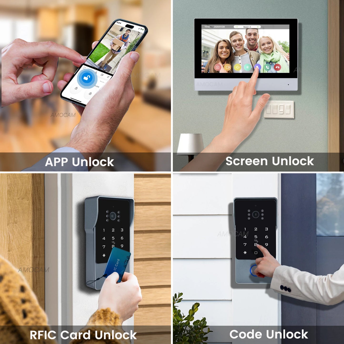 2 Wires Video Intercom System, 7“ Wireless WIFI Monitor 1080P Doorphone Camera Video Doorbell Code Password IC Card Tuya Unlock