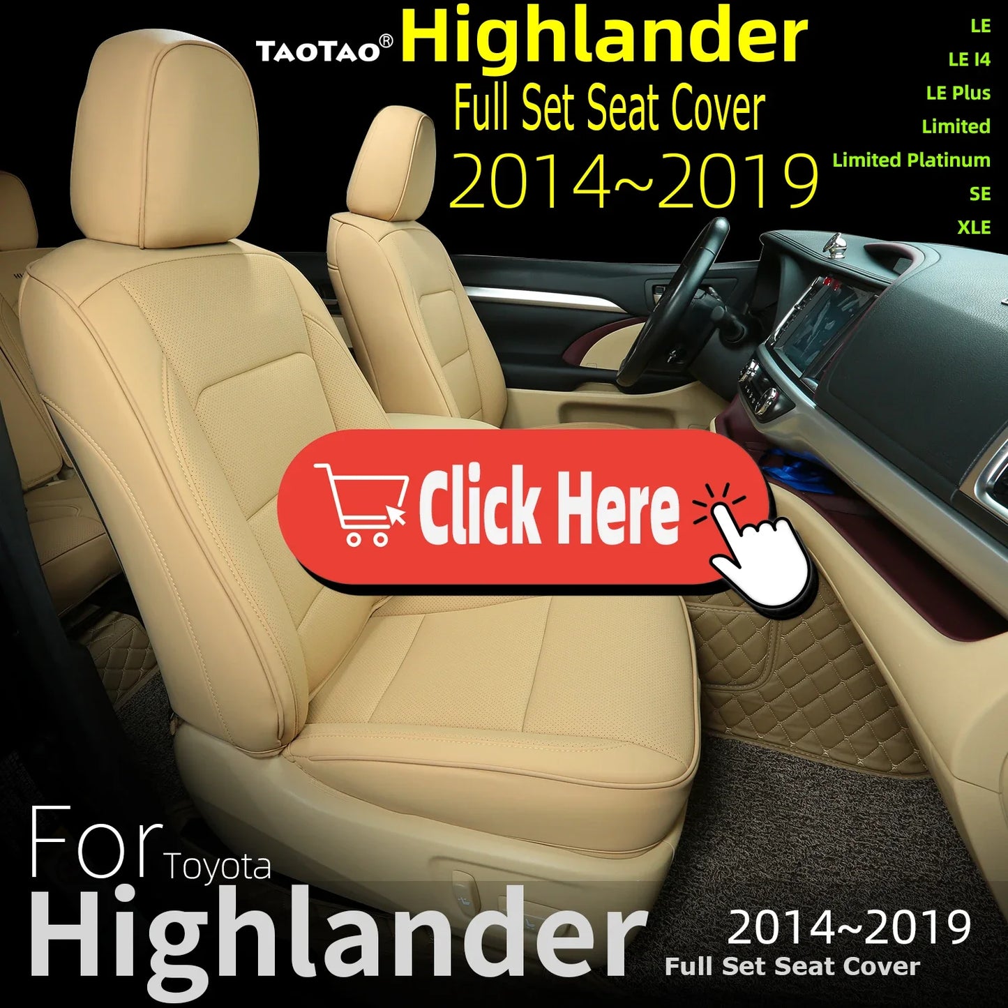 Custom Fit Highlander Car Seat Covers for Select Toyota Highlander Full Set Three-Row Second Row 2020 2021 2022 2023 2024