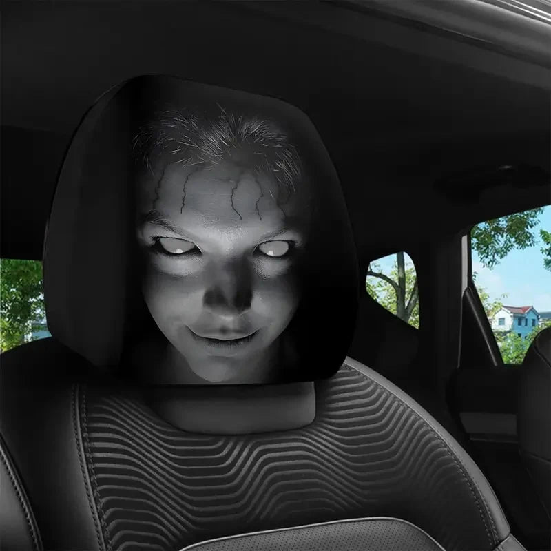 2Pcs Halloween Horror Face Printing Car Headrest Covers Universal Elastic Car Seat Headrest Cover Dustproof Protective Sleeve