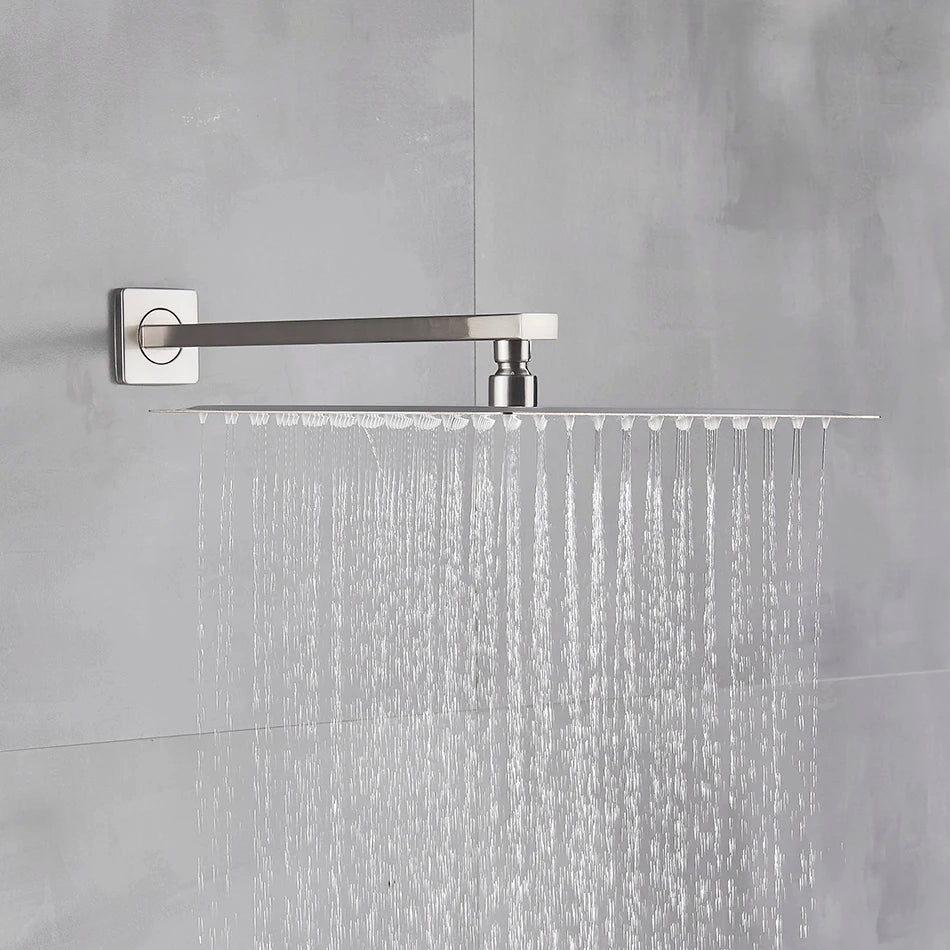 Rainfall Shower Head 8"/10"/12" Square Bathroom Ultrathin Rain Top Shower Head with Shower Arm Faucet Accessories Wall Mounted