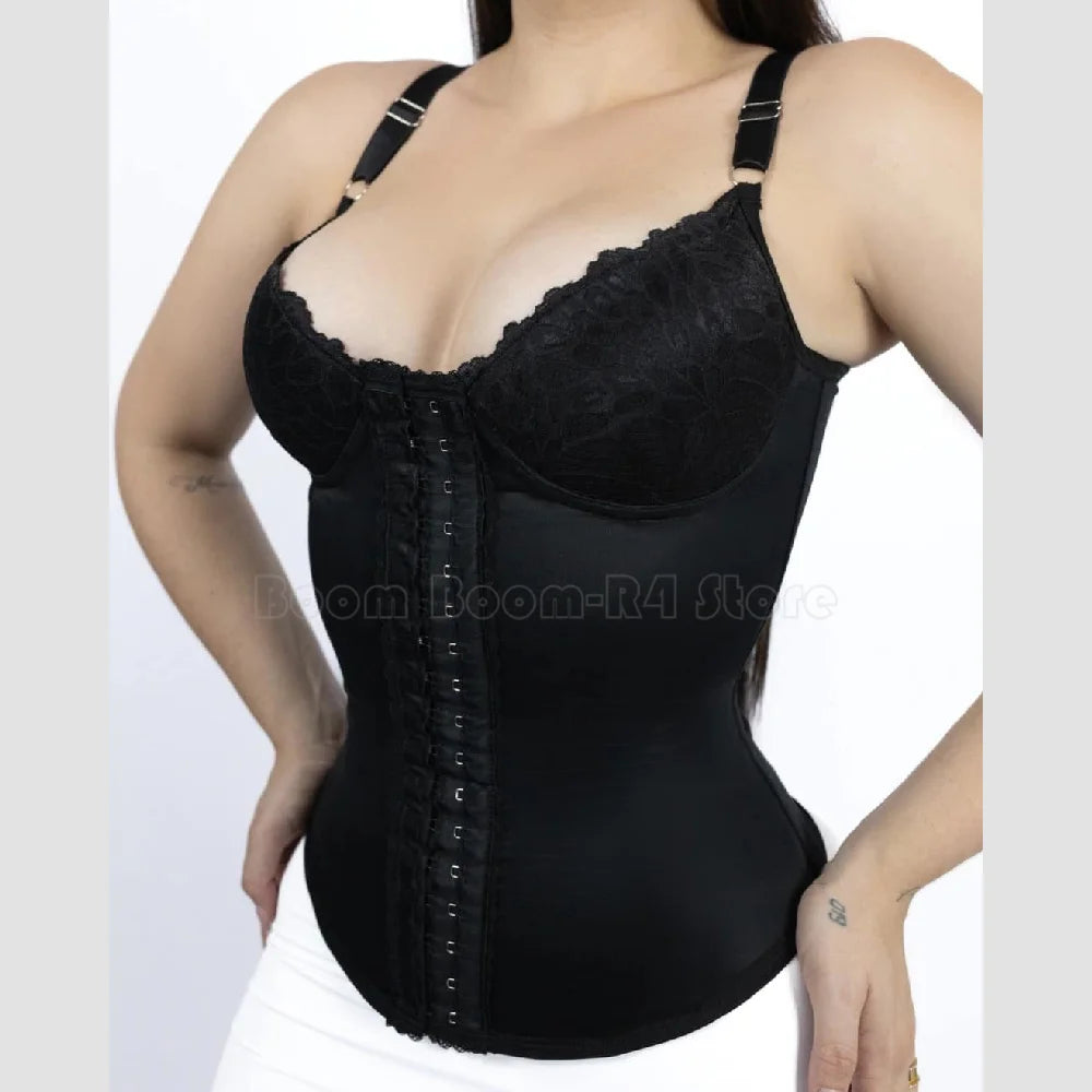 Women Waist Trainer with Bra Corset Slimming Sheath Faja Adjustable Hooks Postpartum Shapewear Vest Modeling Girdles Lace Design