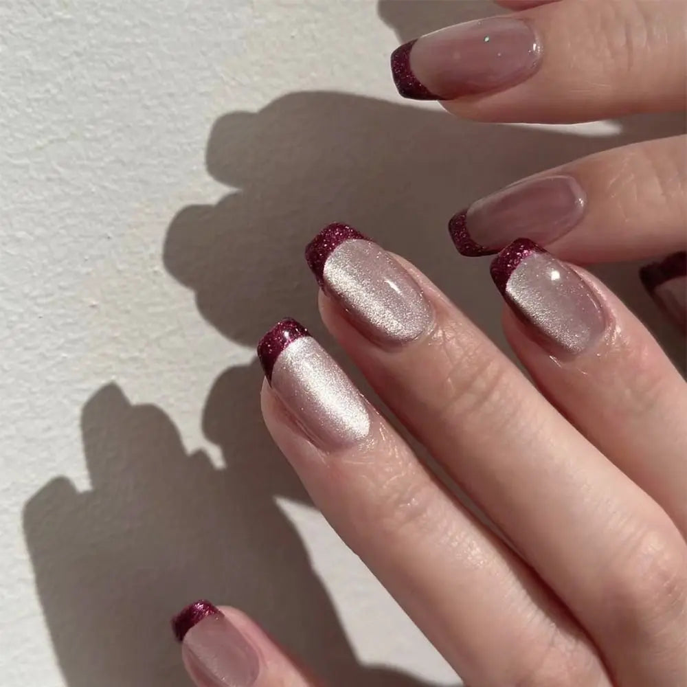 24pcs/box Square/Almond Cat's Eye False Nails Press on Nails Tips DIY Full Cover Nail Tips Wearable Manicure Faux ongles