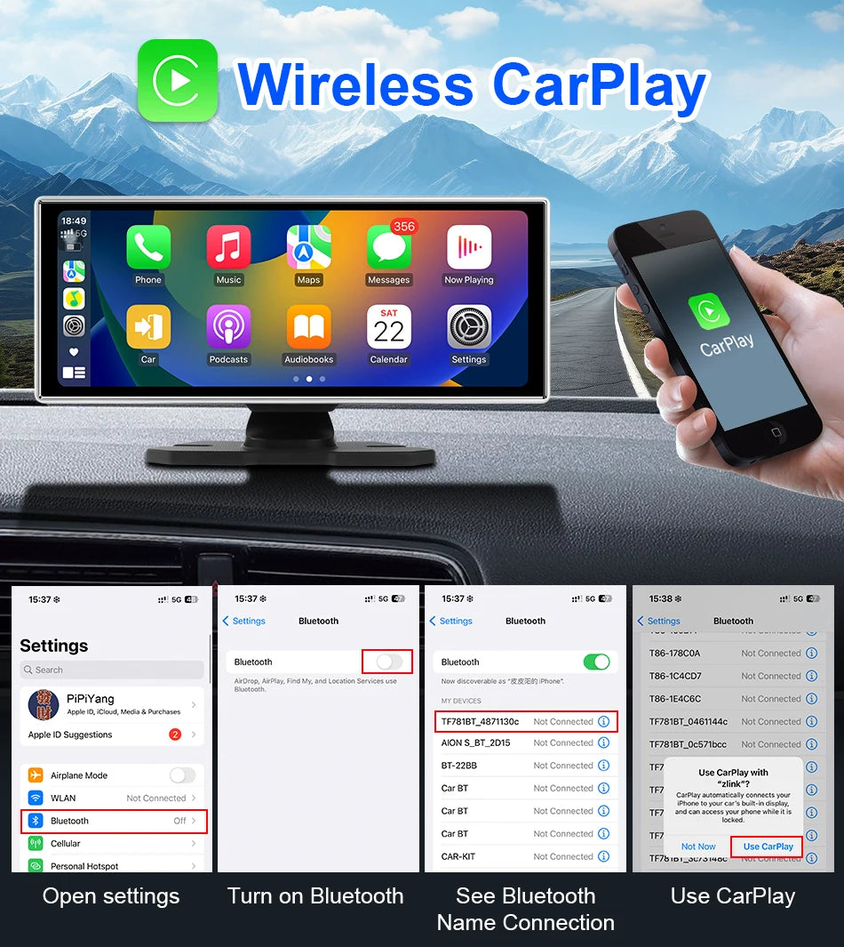 Vtopek 11.26'' Car DVR 4K Front Cam 1080P Rear Cam Touch Screen Wireless Carplay Android Auto Dual Recording Smart Car Player