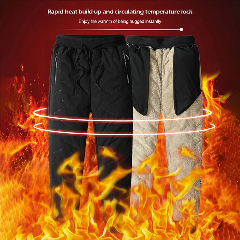 Winter Sweatwear Men Plush Thick Sport Sweatpant Lambswool Thermal Trousers Casual Pants Waterproof Windproof Warm Cotton Pants