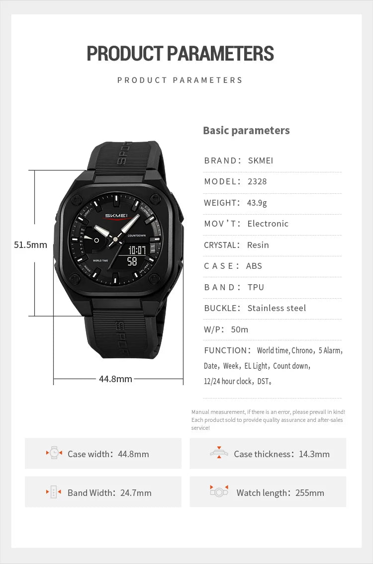 SKMEI 2328 New Original Sports Digital Electronic Watch Dual Display Multi Functional Men's Waterproof Clock relógios masculino