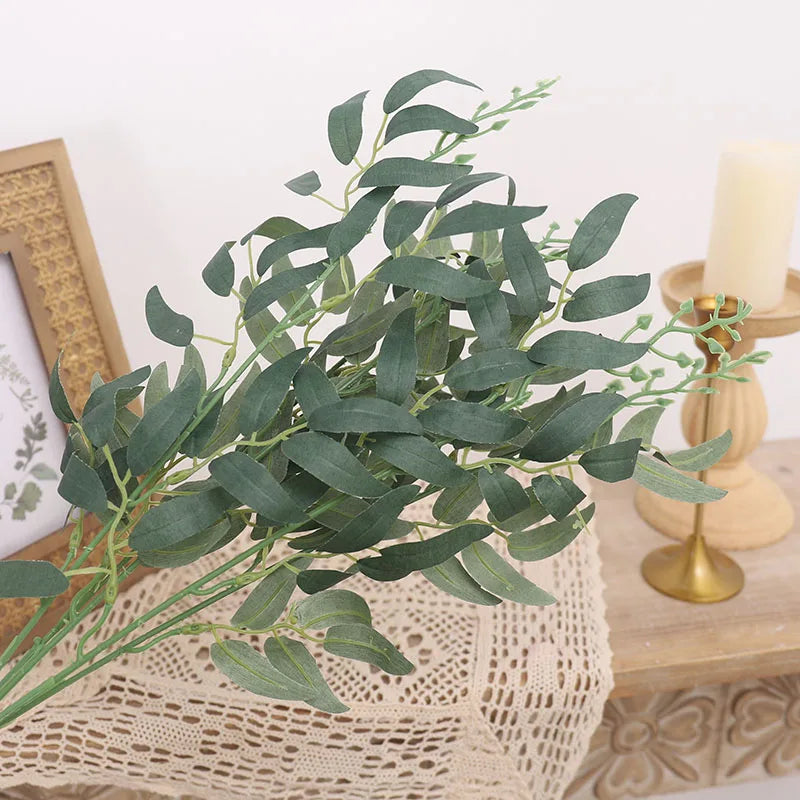 50cm Artificial Plants Leaf Green Long Branch Fake Eucalyptus Flower Arrangement Accessories Wedding Home Decoration Fake Floral