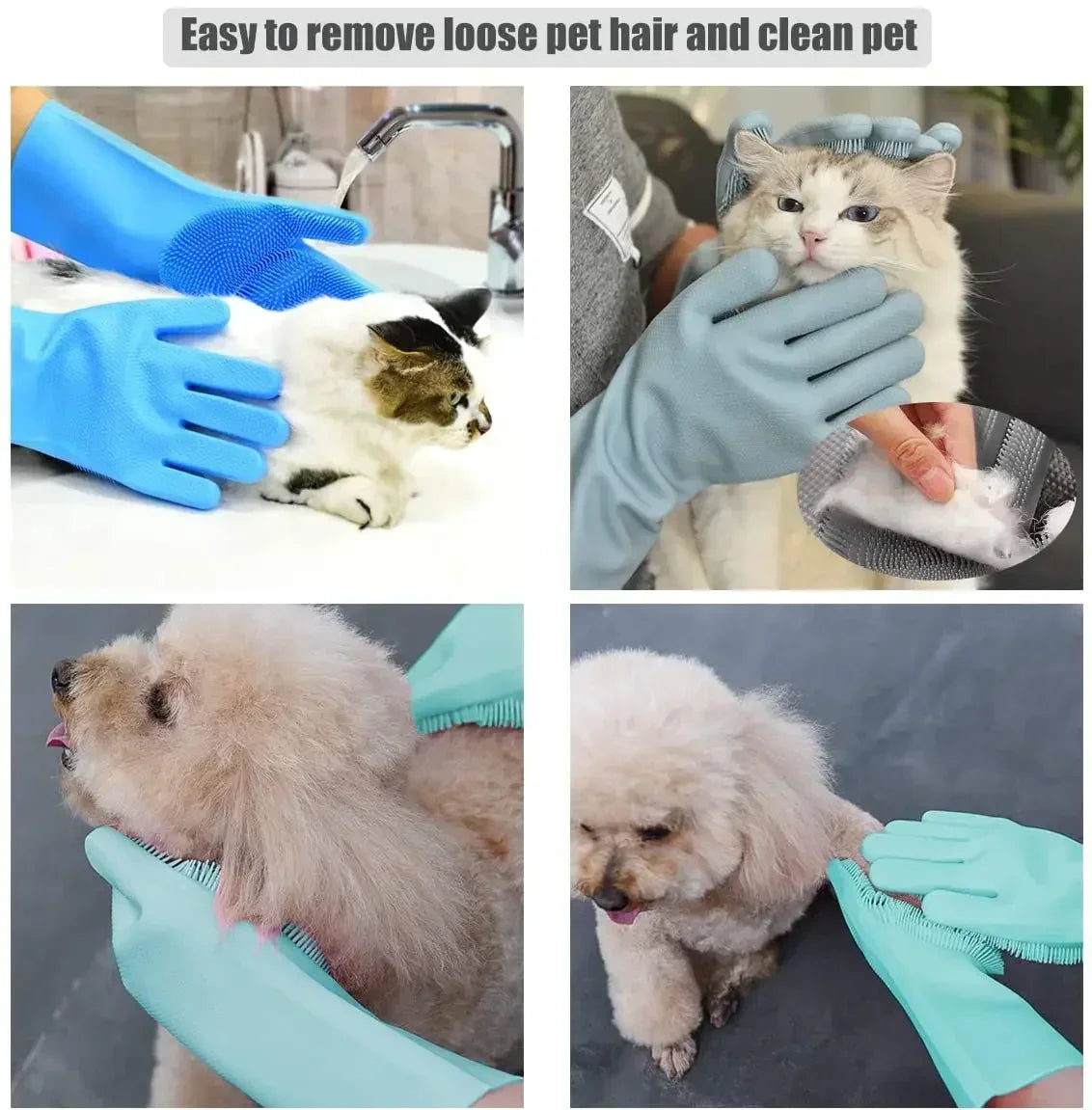 Pet Grooming Cleaning Silicone Gloves with Scrubbing Bristles