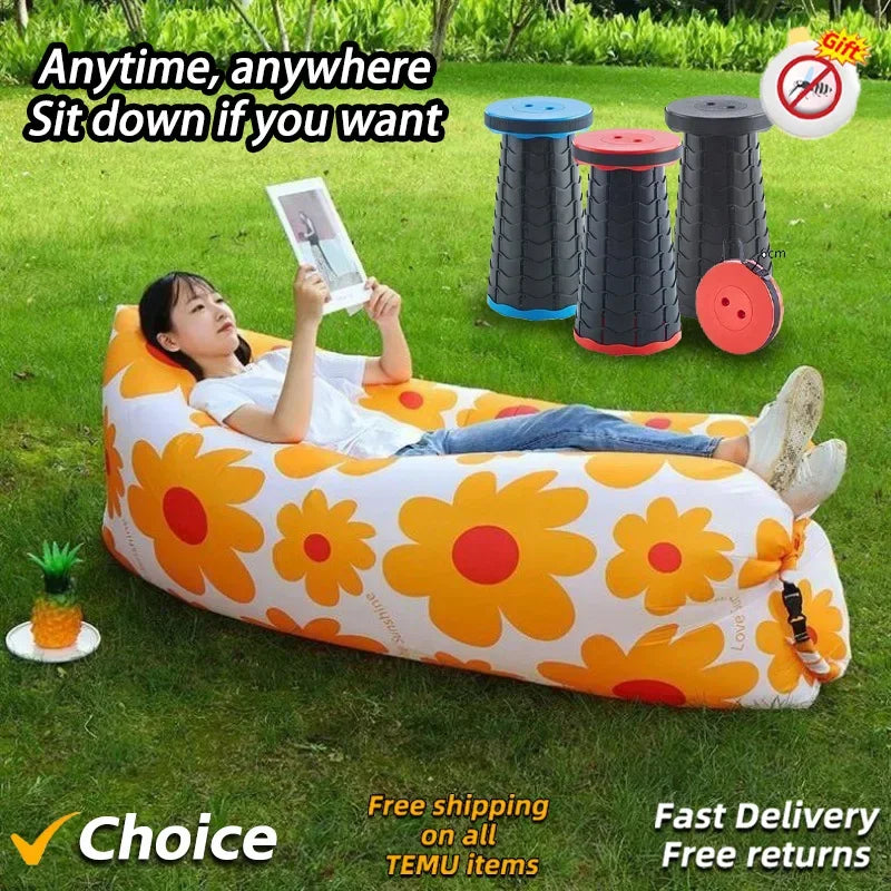 Portable Mini Inflatable Lazy Sofa Folding Seat Set Outdoor Camping Picnic Beach BBQ Essentials Gifts Party