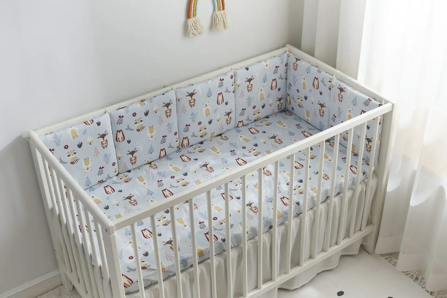 6 Whole Pieces Washable Crib Bedding Set Baby Crib Fence Newborn Bedding Set Pure Cotton Playpen 30x30 Small Raccoon
