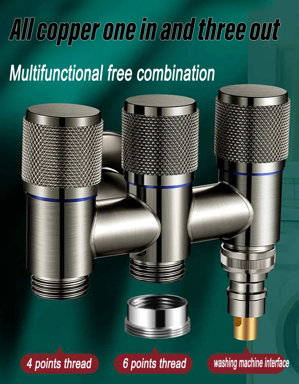 Universal 1/2 Thread One Into Three Out Faucet Kitchen Stainless Steel Inlet Valve Fitting Valve Toilet Bathroom Fittings