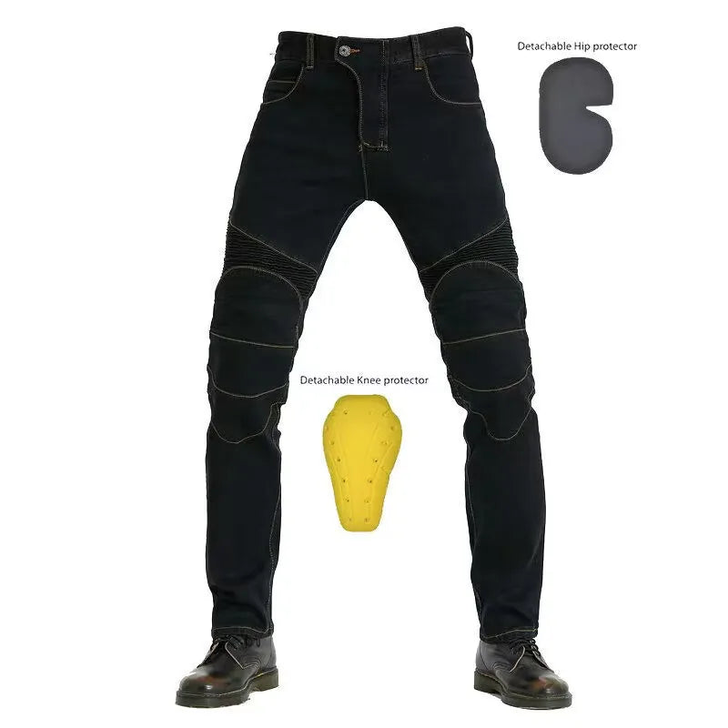 Men Jeans Embroidery Motorcycle Pants Pantalon Motocross Belt Protective Gear option Motorcycle Driver  License Test Motos Jeans