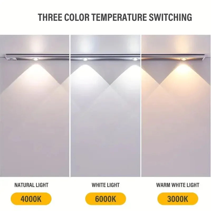 Night Light Motion Sensor USB Rechargeable Dimmable Three Color LED Light Magnetic Wireless Kitchen Wardrobe Cabinet Bedroom