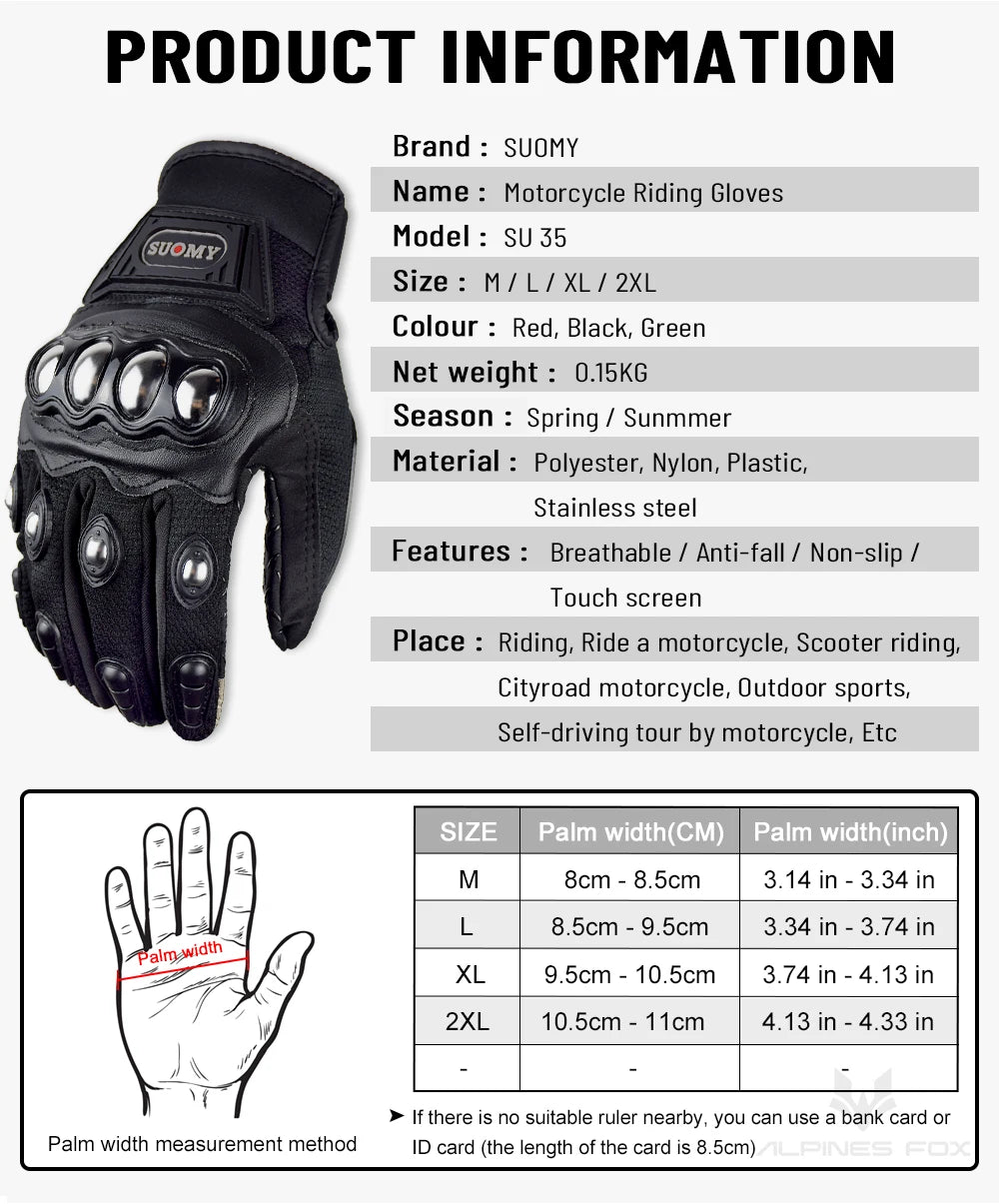 SUOMY Summer Full Finger Motorcycle Gloves Moto Luva Motocross Racing Gloves Motorbike Bicycle Cycling Riding Glove For Men Wome