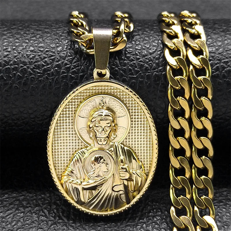 Stainless Steel Cross Jesus Pendant Necklace for Men Gold Color Hip Hop Cuban Chain Religious Crucifix Necklaces Jewelry NZZ470S