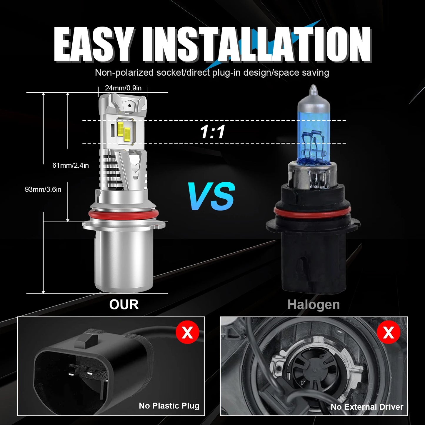 1pair/2pcs 9008/H13 9007/HB5 LED Headlights Bulbs 30000LM 800% Ultra Brightness 1:1 6500K Canbus LED Headlamp Plug and Play