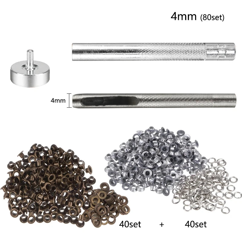 80sets Metal Eyelet Grommet Punch Installer Tool Set for Belt Clothes Canvas Curtains Shoes Tent 4mm 5mm 6mm 8mm 10mm 12mm