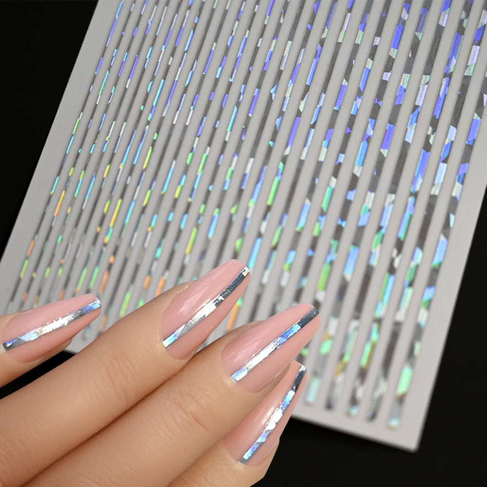 1Sheet Laser Gold/Silver Line 3D Nail Art Stickers Colorful/Black/White Stripe Self-Adhesive Slider DIY Lines Manicure Decals *&
