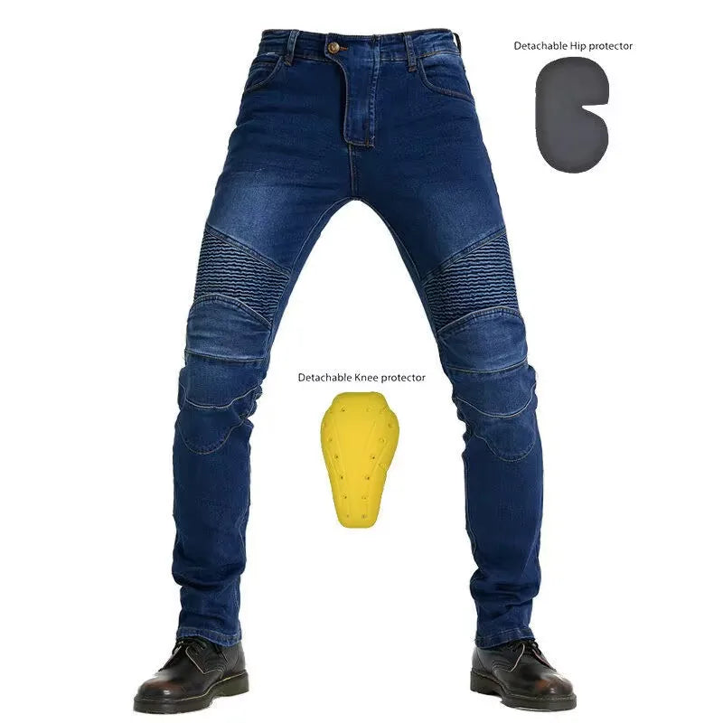Men Jeans Embroidery Motorcycle Pants Pantalon Motocross Belt Protective Gear option Motorcycle Driver  License Test Motos Jeans