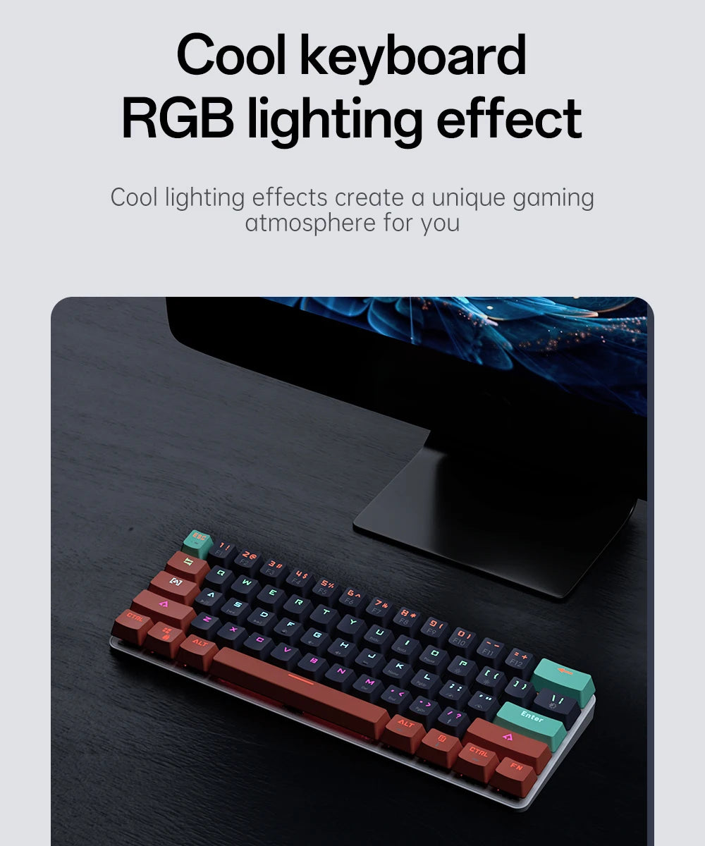 MUCAI 61 key mechanical keyboard mini portable practical red axis wired hot swappable RGB cool effect