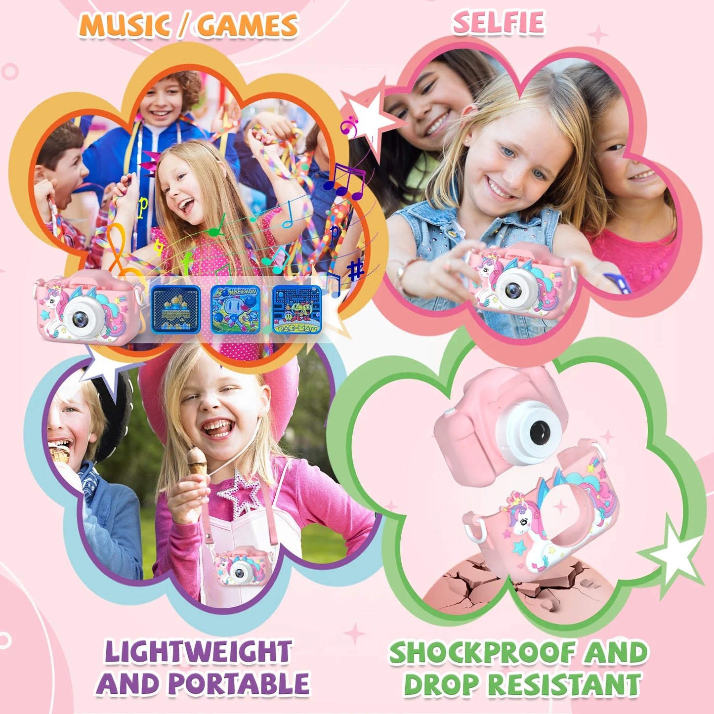 Unicorn Kids Toy Cameras 1080P HD Video Camera 48MP Dual Camera With Silicone Protective Cover 32GB Card Boy Girl Birthday Gifts