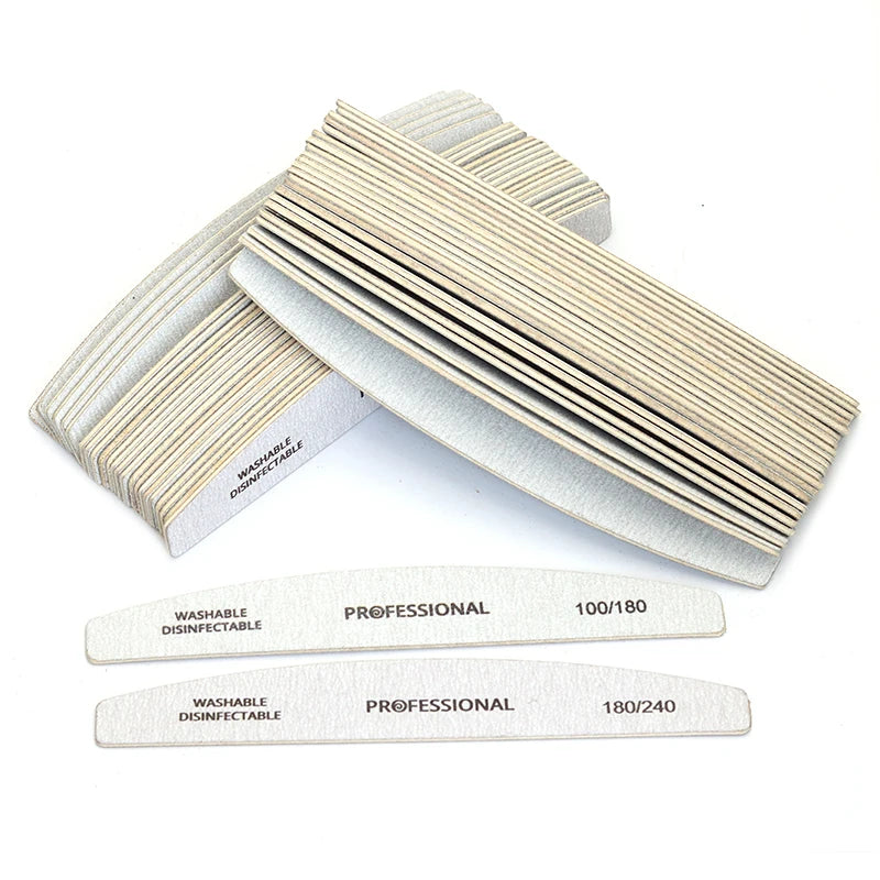 10pcs/Lot Wooden Nail Files Professional Nail Buffer 100/180 Limas Manicura Block Grey Boat Gel Polishing Wood Sanding Nail File