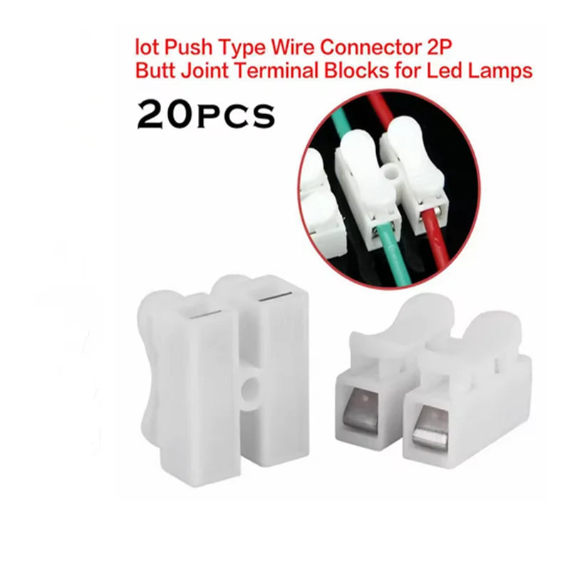 20Pcs CH2 Spring Quick Wire Connector Cable Clamp 2p Electrical Crimp Erminal Block 2 Way Easy Fit For Led Strip