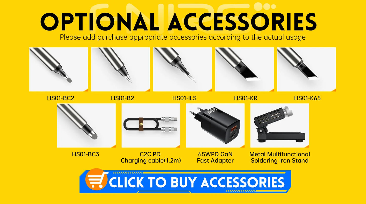 FNIRSI HS-01 Smart Electric Soldering Iron PD 65W Adjustable Constant Temperature Fast Heat Portable Soldering Iron Station Kit