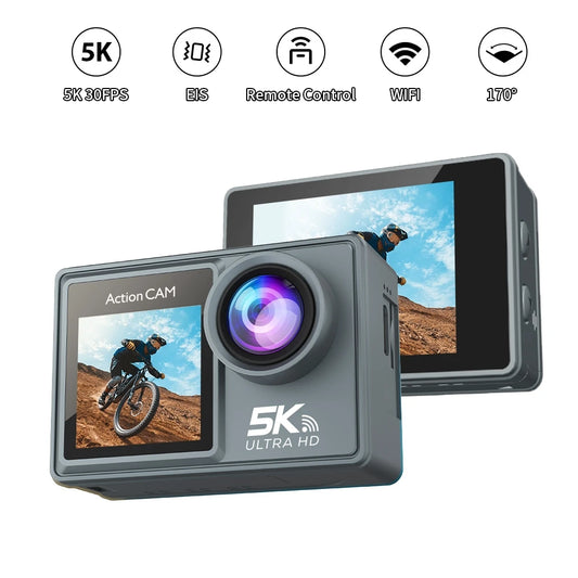 5K Action Camera 4K60FPS Dual IPS Touch LCD WiFi 170° DVR Action Cam 30M Waterproof 5X Zoom Sports Camera With Remote Control
