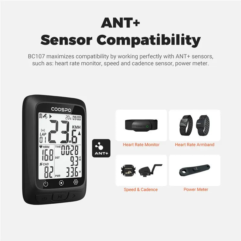 COOSPO BC26/BC107 Bike Computer GPS Wireless Bicycle Cycling Odometer Speedometer 2.4"FSTN Bluetooth5.0 ANT+ Waterproof GPS BDS