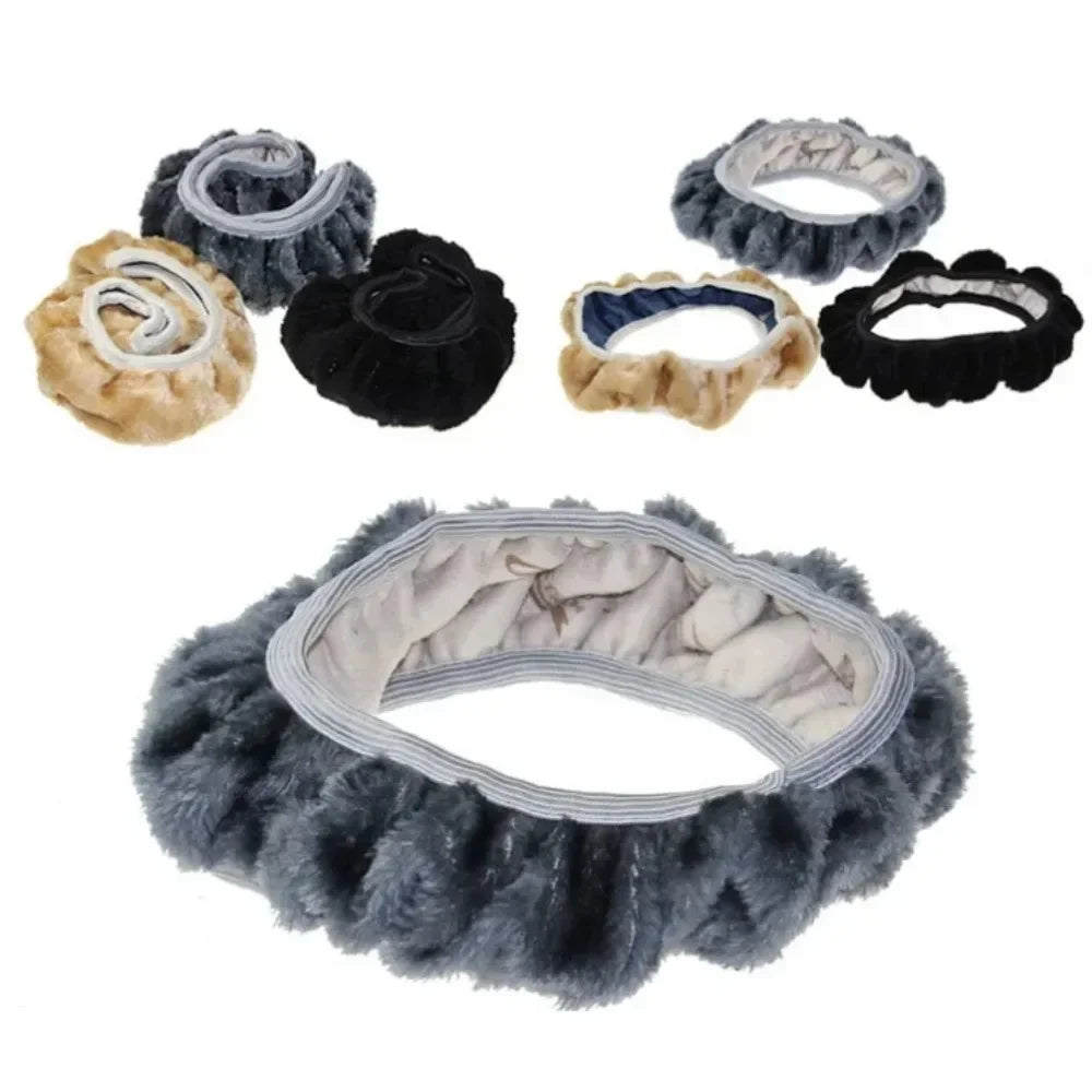 38cm Premium Soft Short Fur Car Steering Wheel Cover High-density Warm Plush Winter Steering Wheel Protector Cover Accessories