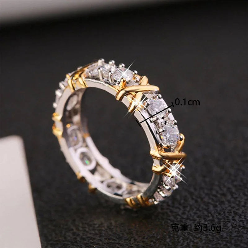 1PSC Luxury Elegant Shiny Zircon Cross Rings for Women Fashion Simplicity Ring Party Decor Festival Wedding Gift Jewellery Women