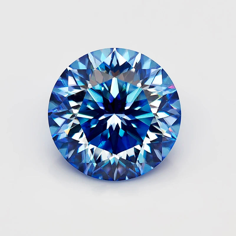Klein Blue Round Plum Blossom Cut Moissanite Stone 1.0-3.0ct VVS1 GRA Certified Moissanita Lab Diamond Pass Diamond Tester