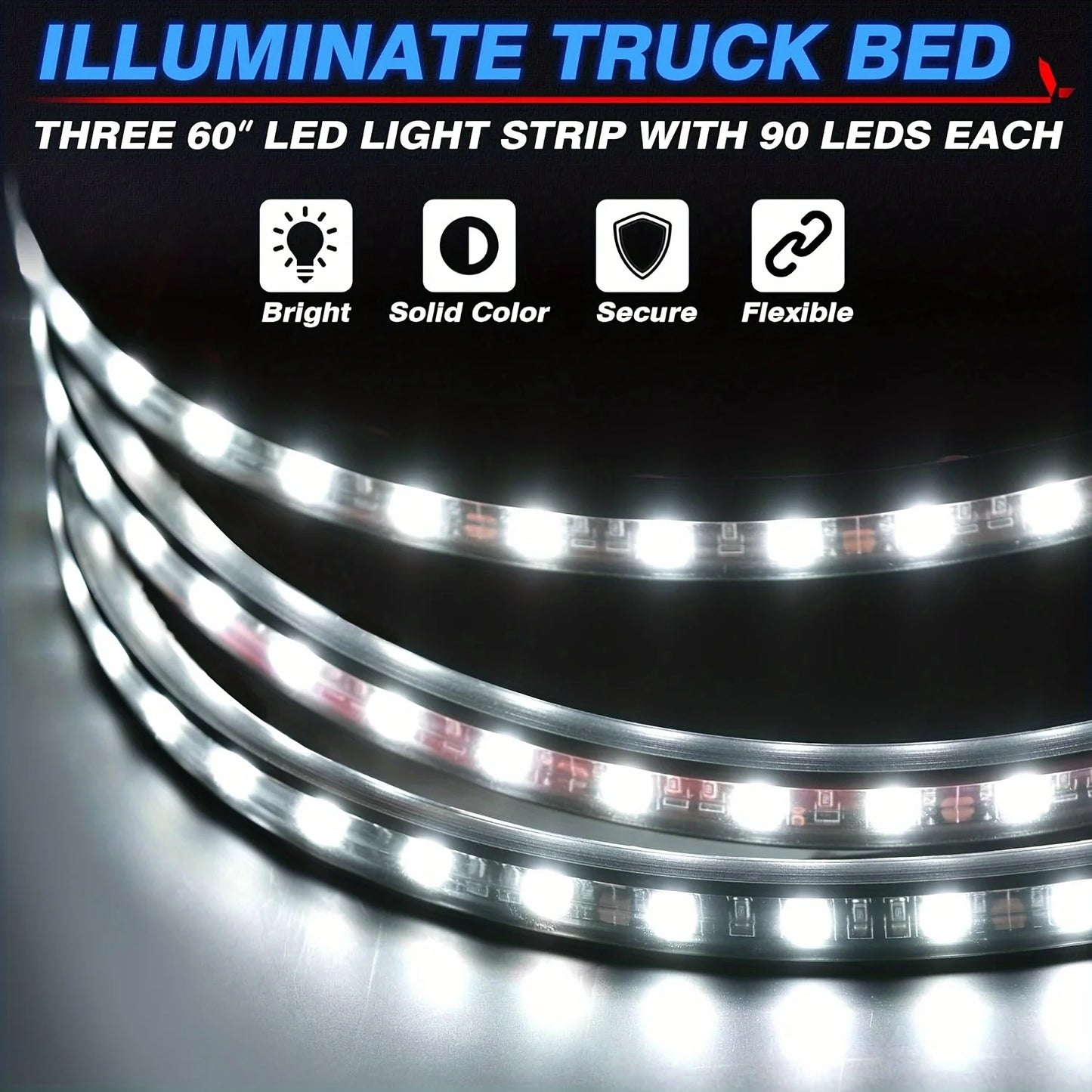 2in1 3in1 White LED Truck Bed Light Strip 150cm with On/Off Switch Blade Fuse for Cargo Pickup Truck SUV RV Boat Decorative Lamp